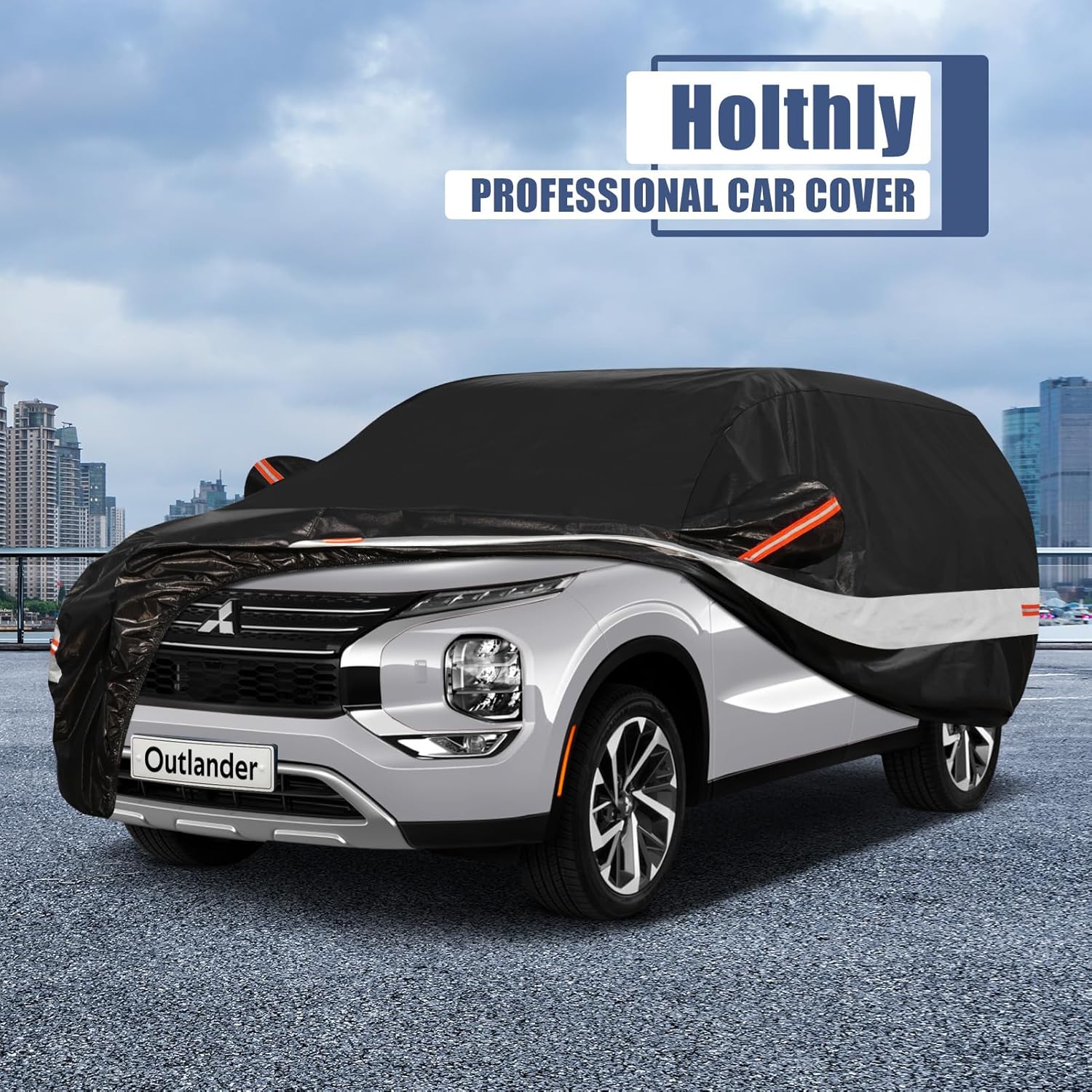 10 Layers SUV Car Cover Custom Fit for Mitsubishi Outlander (2005-2024) Waterproof All Weather for Automobiles, Outdoor Full Cover Sun UV Rain Protection with Cotton.Black