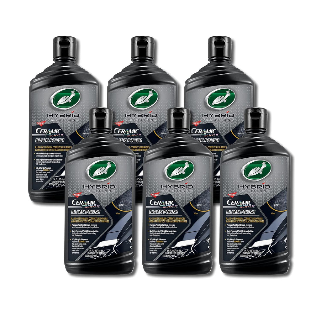 Turtle Wax 53448-6PK Hybrid Solutions Ceramic Acrylic Black Polish and Wax Formulated for Black Car Paint, Removes Surface Scratches and Swirl Marks, Provides Water Repellency, 14 oz. (Pack of 6)