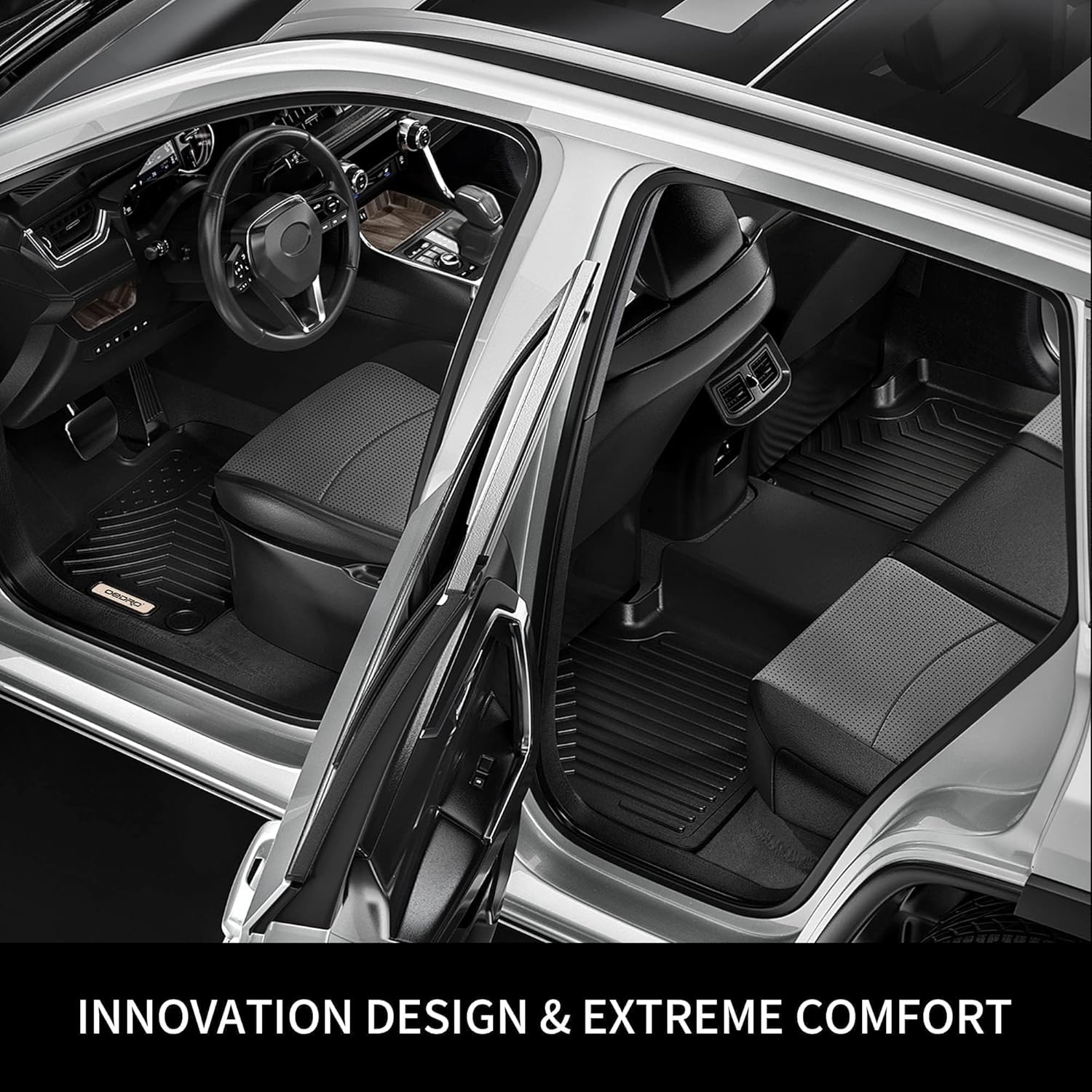 OEDRO Floor Mats Set Fit for 2018-2025 Jeep Wrangler JL Unlimited 4-Door(Not Fit for JK and 4XE), Includes 1st, 2nd Row & Rear Cargo Liners, Custom Fit TPE All Weather Car Floor Liner Set, Black