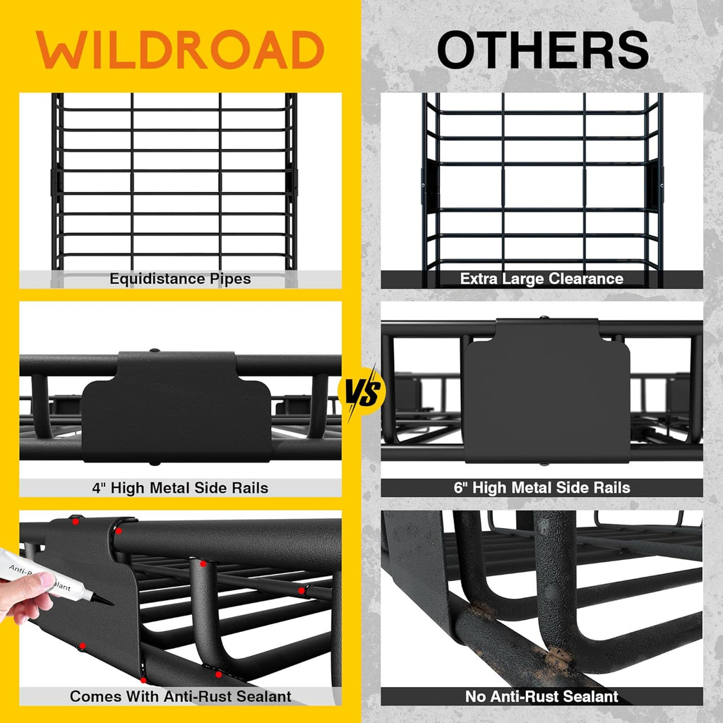 WILDROAD Car Roof Cargo Carrier Combo of Upgraded 64"x 39"x 4" Roof Rack Cargo Basket, Super Duty Bungee Cargo Net. Universal Car Top Luggage Holder Carrier Basket Fits for SUV Truck Cars