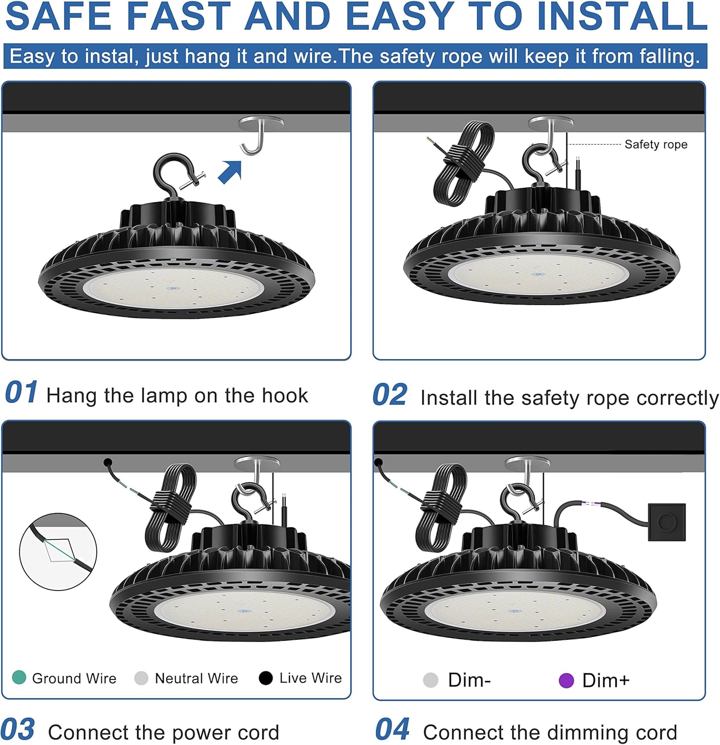 9 Pack 300W LED High Bay Light, UL&DLC Listed 41000LM Dimmable UFO High Bay LED Lights for Warehouse, 5000K Daylight IP65 Waterproof Commercial Bay Lighting 𝐀𝐂𝟏𝟎𝟎-𝟐𝟕𝟕𝐕