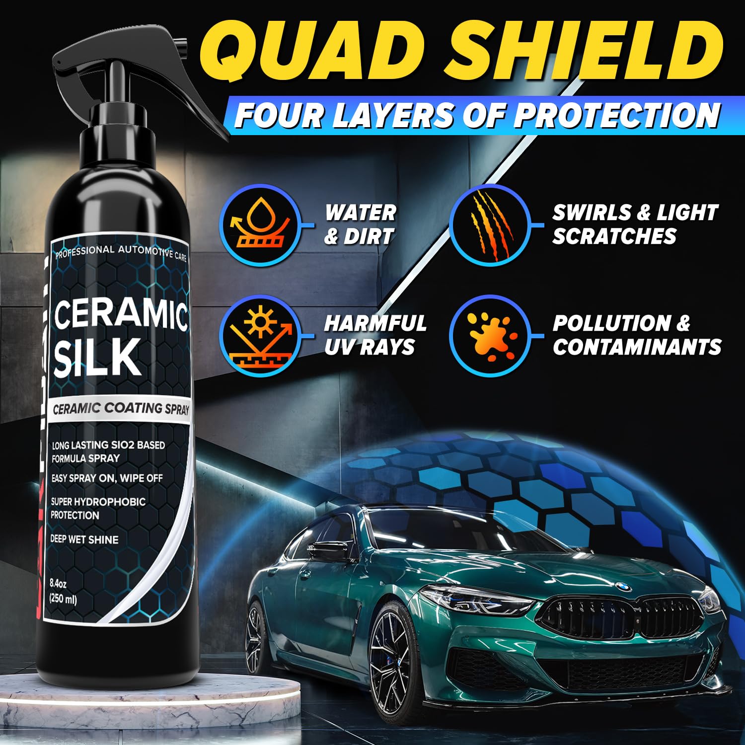 Carfidant Scratch & Swirl Remover with Ceramic Silk – Car Scratch Remover for Vehicles Paint Repair with Ceramic Coating Spray – Polishing & Washing Kits with Applicator Pad & Microfiber Towel