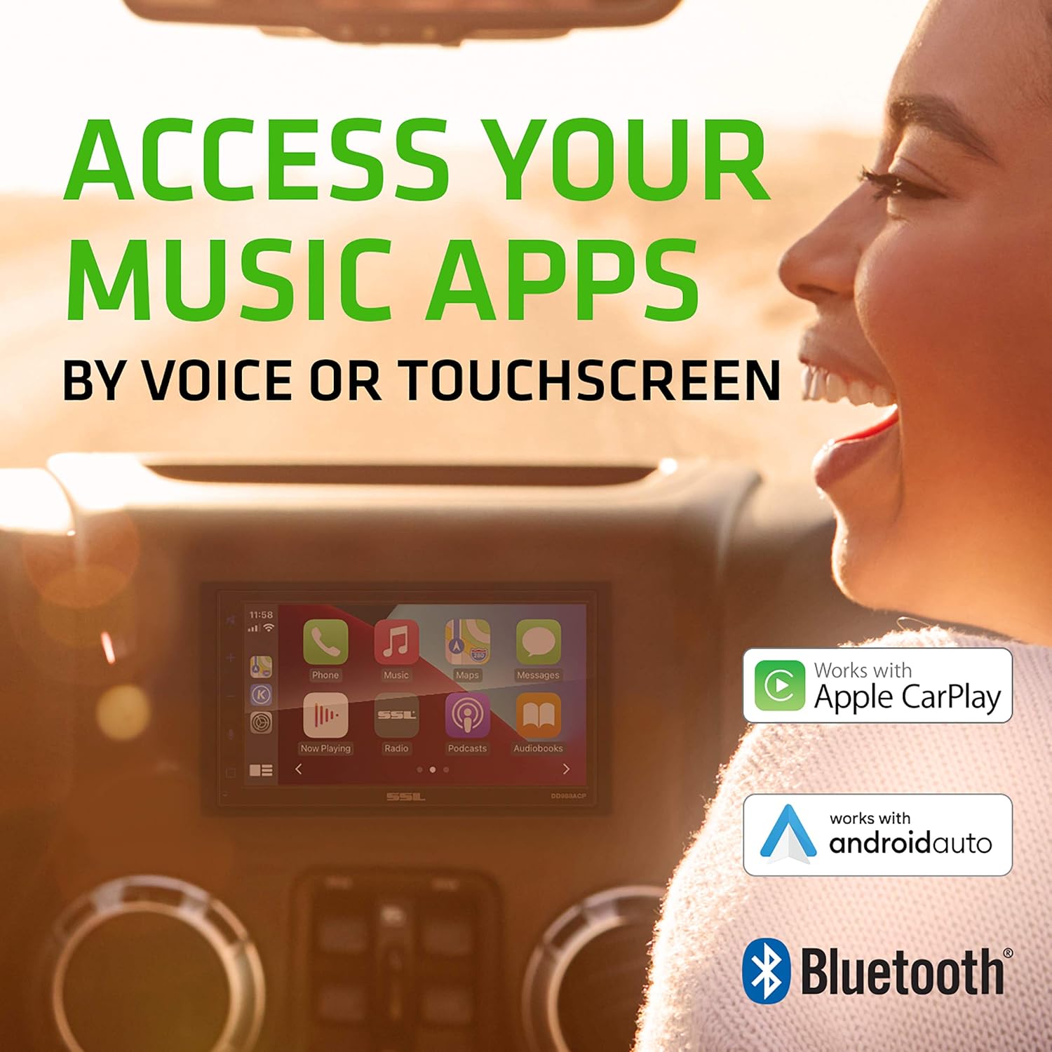 Sound Storm Laboratories DD988ACP Car Audio Stereo System – Apple CarPlay Android Auto, Double-Din 6.75 Inch Capacitive Touchscreen, Bluetooth Audio and Hands-Free Calling, No CD Player