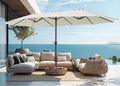 PHI VILLA 15ft Large Patio Umbrellas with Base Included, Outdoor Double-Sided Rectangle Market Umbrella with Stand, Outside Umbrellas for Poolside Lawn Backyard, Ivory