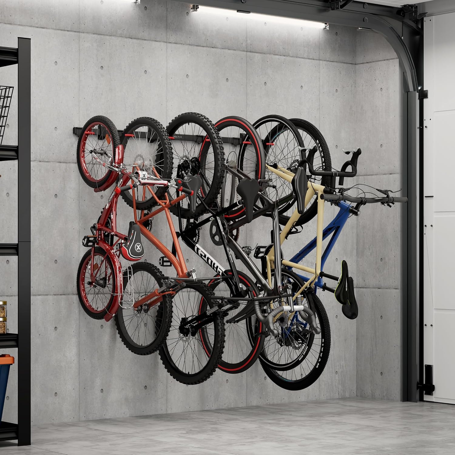 Mount-It! WheelsUp Bike Wall Mount for 6 Bikes | Heavy-Duty Garage Storage Rack | Adjustable Padded Hooks | Space-Saving Vertical Bike Storage Solution for Home and Garage, Max Capacity 330 lbs