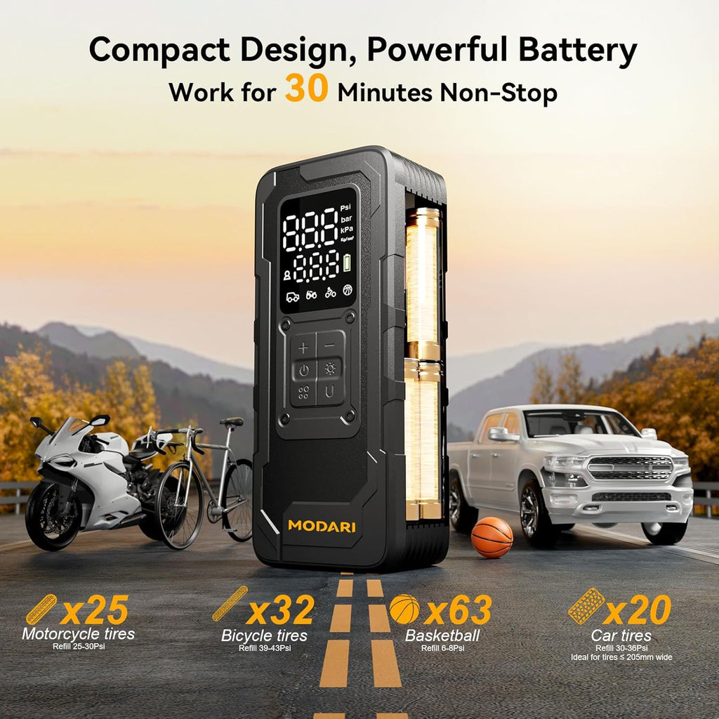 Tire Inflator Portable Air Compressor - 4X Faster 160 PSI Portable Air Pump for Cars - Cordless Tire Inflators with Gauge - Portable Tire Inflator for Car, Pickup, Bike and More