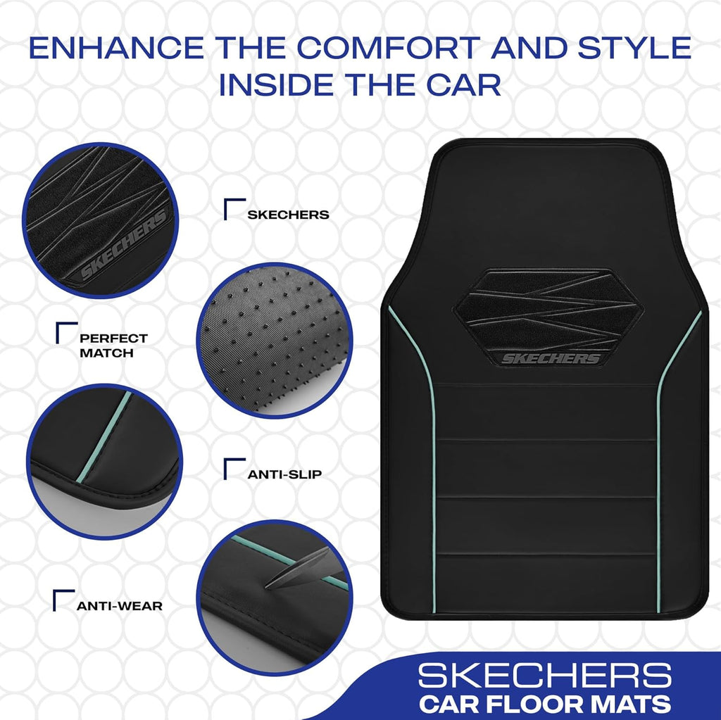 Skechers Memory Foam Car Mats,Leather Piping Car Floor Mats with Anti-Slip Pad,Universal Waterproof Fit Automotive Floor mats for Cars SUV,Vans,sedans,Trucks,car mats Full Set 4pcs Red