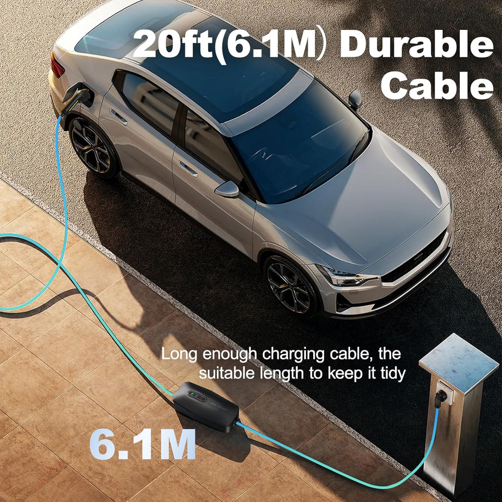 Level 2 EV Charger, 32A/7KW Electric Vehicle Portable Charger with 20FT Cable, Home EV Charging Station, 240V NEMA 14-50 Plug, for All SAE J1772