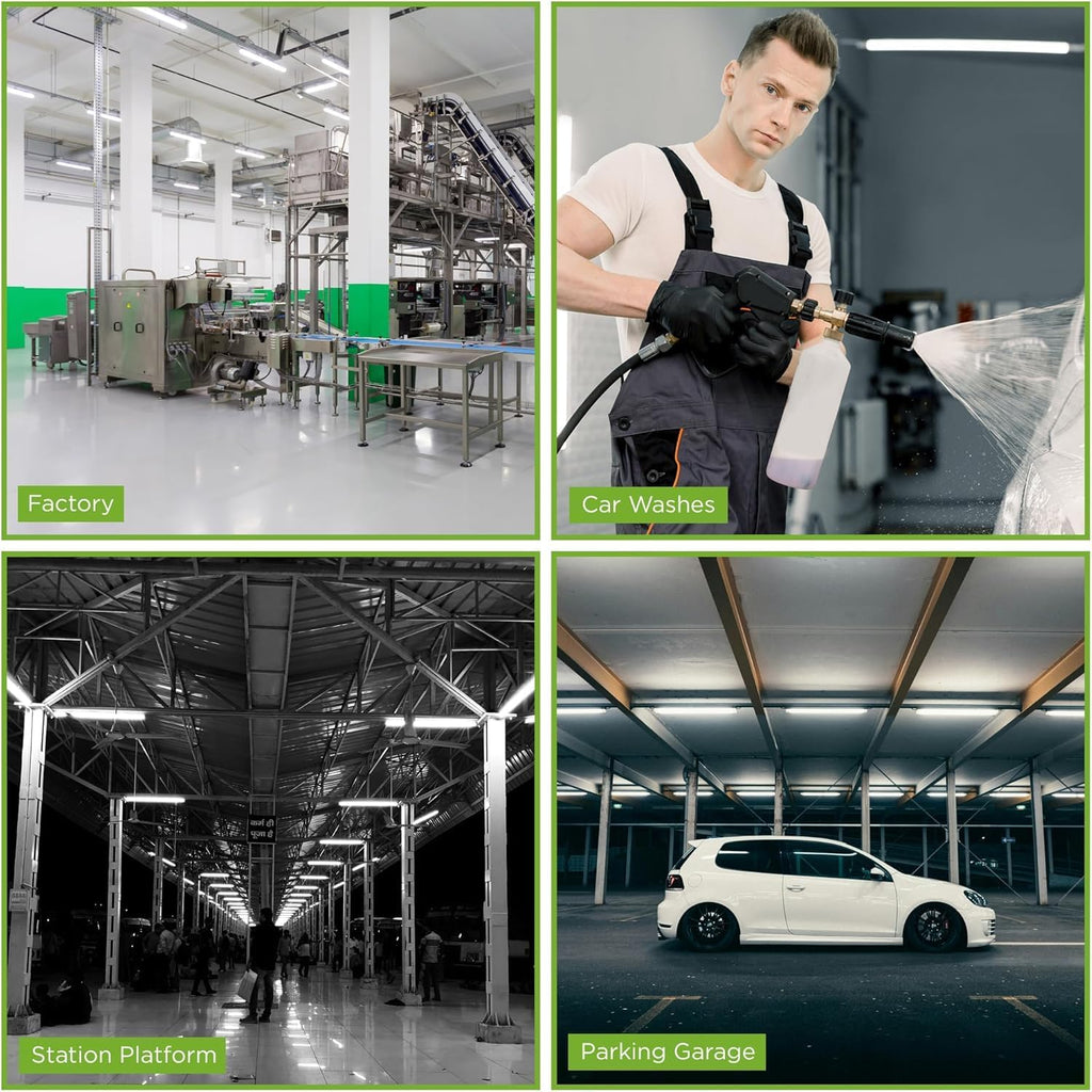 TIERONE 4ft LED Vapor Tight Light 50W Outdoor Shop Light IP65 Waterproof 0-10V Dimmable Integrated LED White Strip Lighting Fixture for Warehouses Car Washes 5000K 100-277V 6000LM ETL Listed 4 Pack