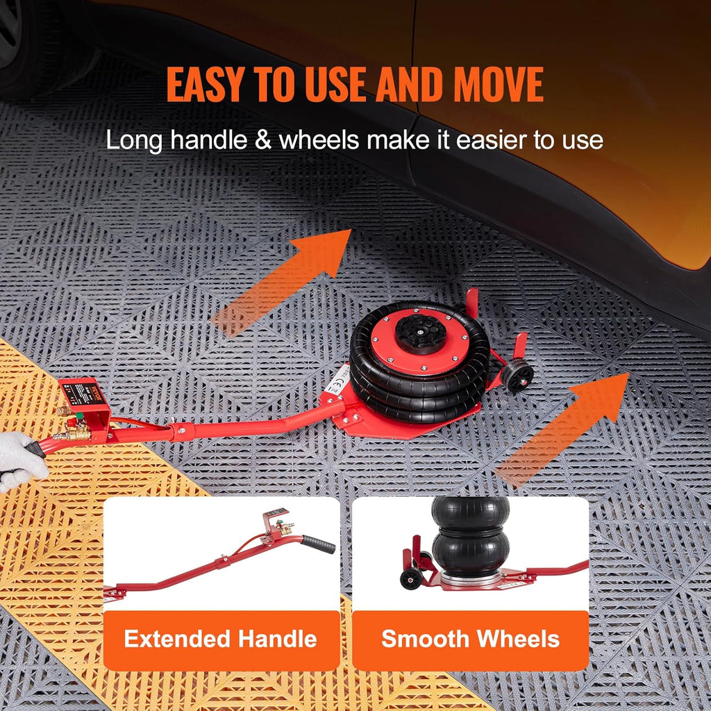 VEVOR Air Jack, 3 Ton/6600 lbs Triple Bag Air Jack, Airbag Jack with Six Steel Pipes, Lift up to 17.7 inch/450 mm, 3-5 s Fast Lifting Pneumatic Jack, with Long Handles for Cars, Garages, Repair, (Red)