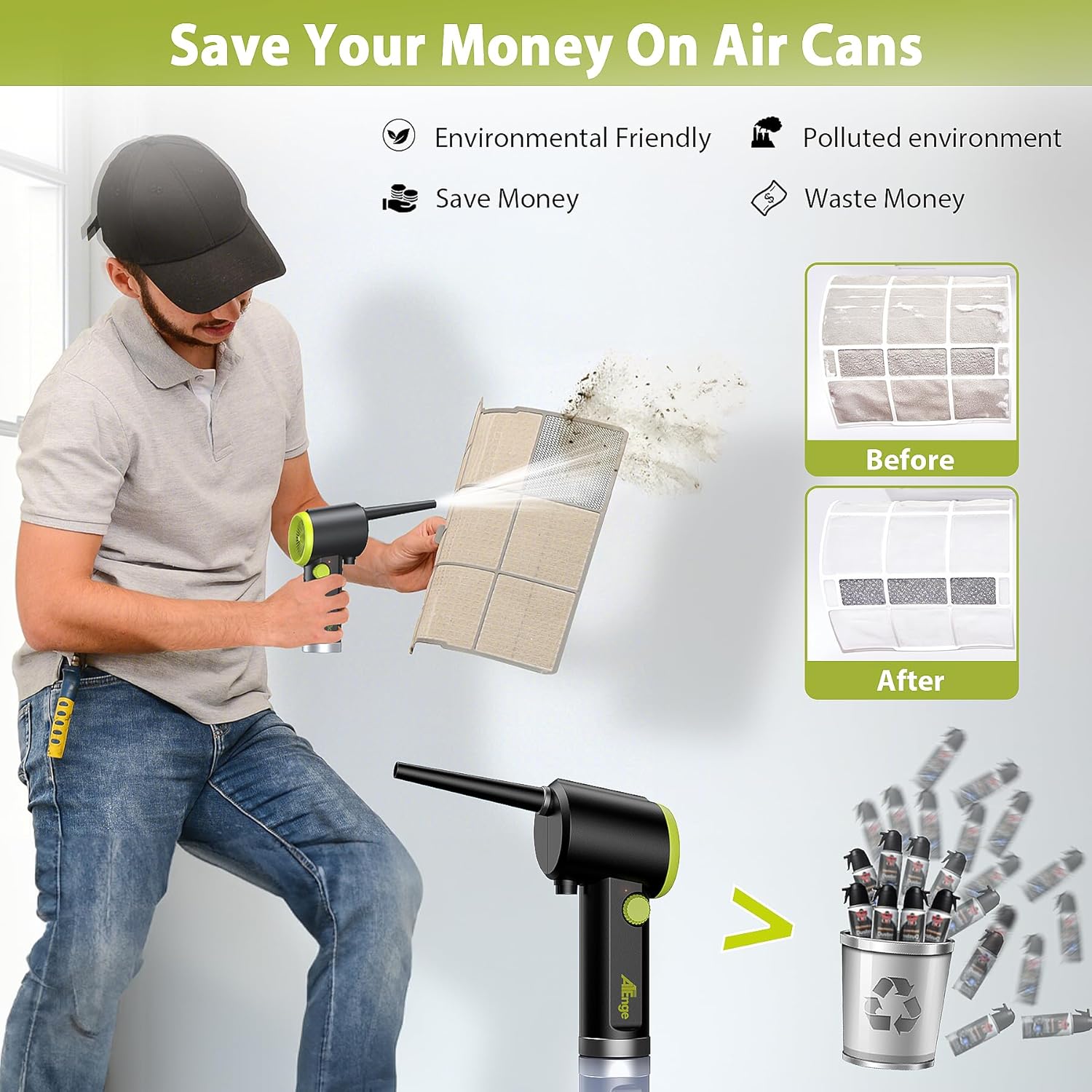 Compressed Air Duster, Electric Air Duster, Handheld Cordless Air Duster, Stepless Speed Motor, 6000mAh Rechargeable Air Blower, Type-C Fast Charge, for Computer, Keyboard, Pet House…