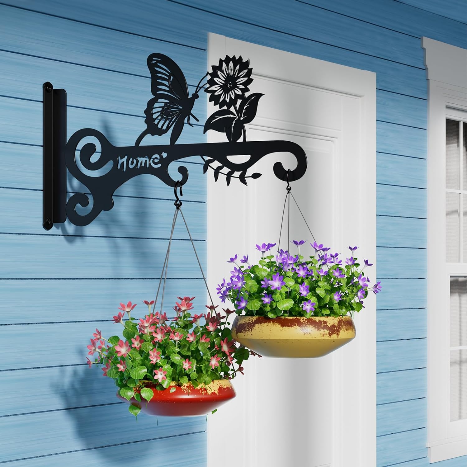 10 Inch Metal Plant Hooks (2-Pack) - Decorative Wall Hangers with Butterfly Design for Indoor & Outdoor Use - Hanging Brackets for Plants, Flower Baskets, Bird Feeders - Patio, Garden, Home Decor