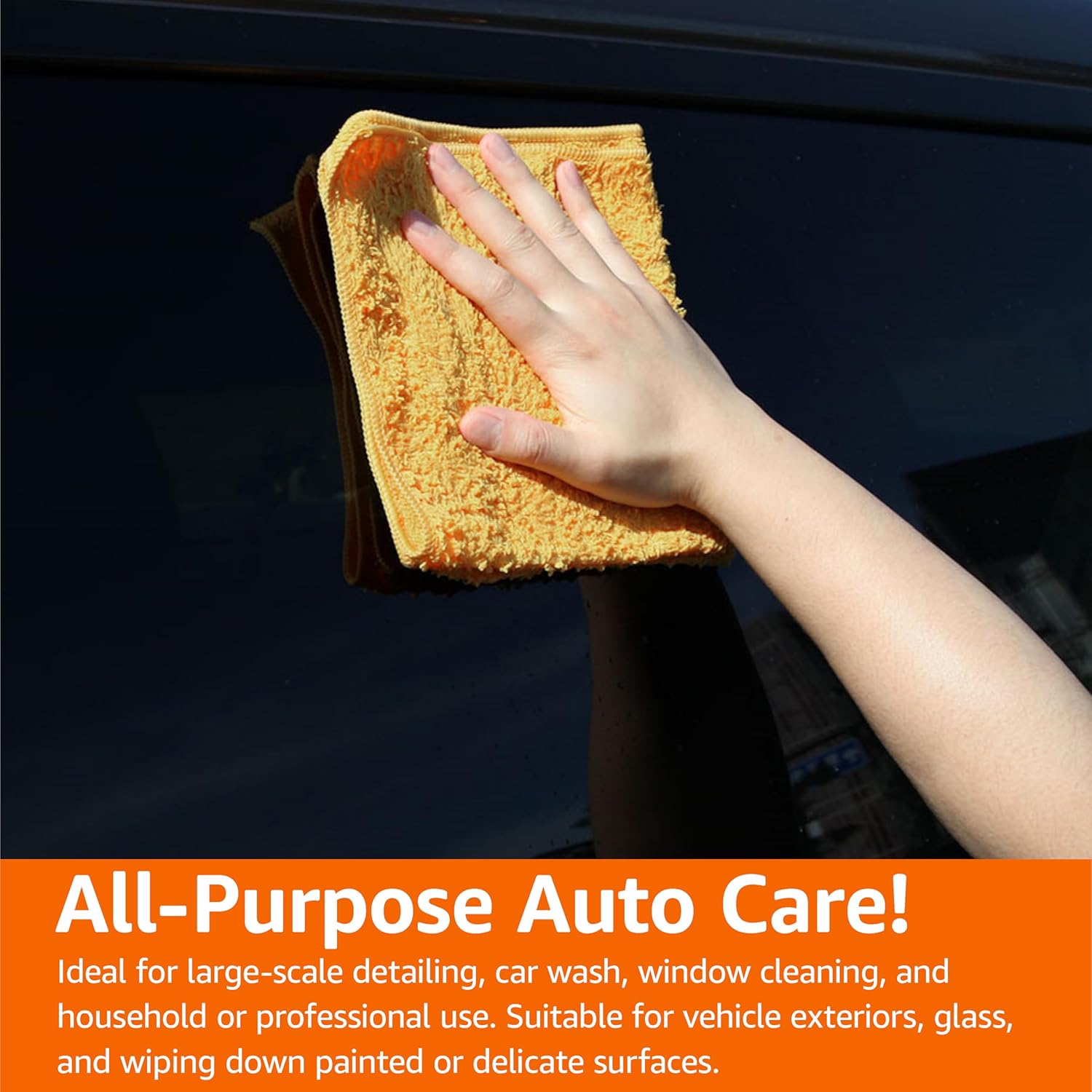 Amazon Basics Microfiber Car Drying Towels (3-Pack), Lint Free, Scratch Free, Highly Absorbent Drying Towel for Cars, 16" x 16", Yellow