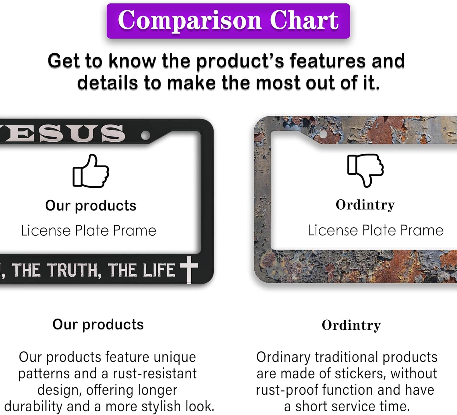 License Plate Frames Black and White Car Plate Frames Jesus The Way The Truth The Life Universal Aluminum Car Accessory 2 Pack with Screw Covers Set