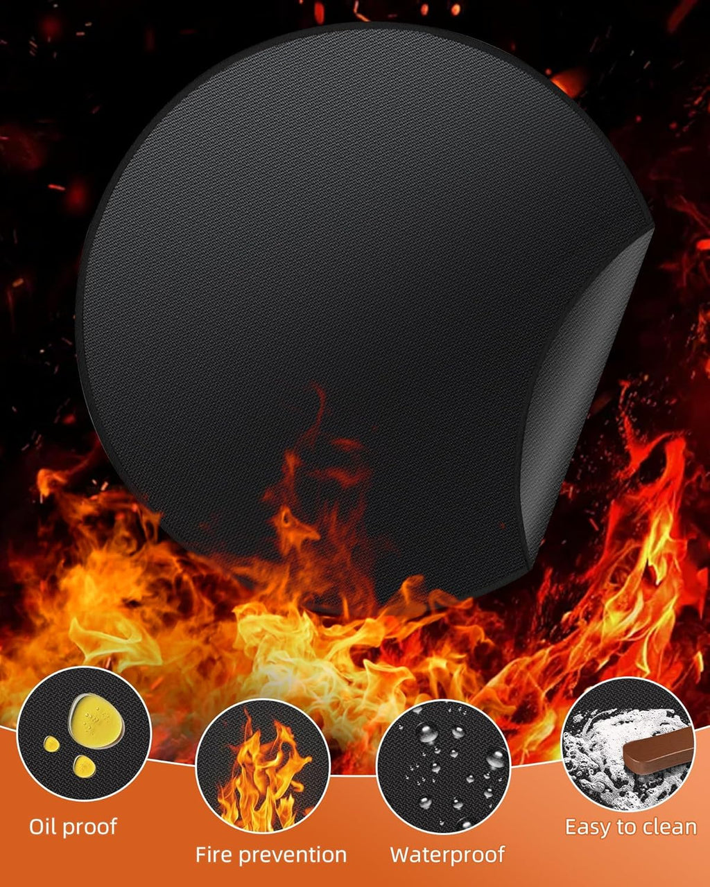 Round BBQ Grill Mat, 48 Inch Double-Sided Fireproof Pad 4-Layer Deck Protector for Indoor Outdoor Grilling