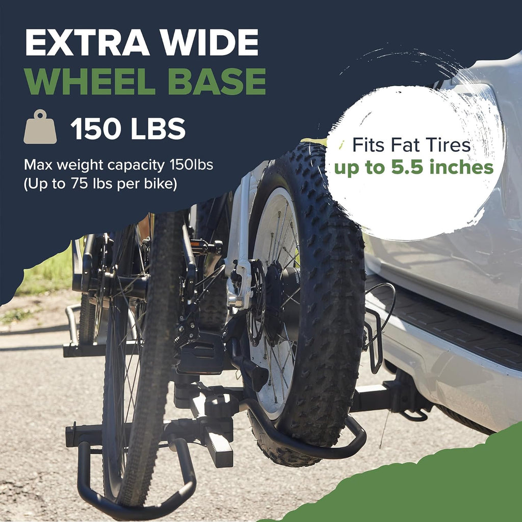 Arksen Hitch Mounted Bike Rack Smart Tilting 2-Bike Platform Style 150 lbs Capacity Carrier for Standard, Fat Tire and Electric Bicycle Fits SUV Pickup Truck RV Camper - 2 inch Receiver