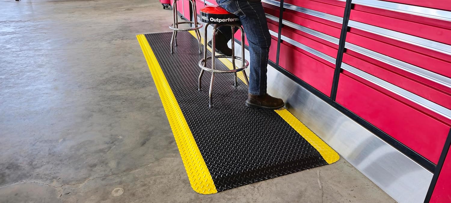 Rhino Mats, American Classic Diamond Anti-Fatigue Mats, Industrial Ergonomic Comfort Standing Mat for Work, Home, Garage, Office, Kitchen or Anywhere (Black/Yellow 1" Thick, 2 FT. x 6 FT.)