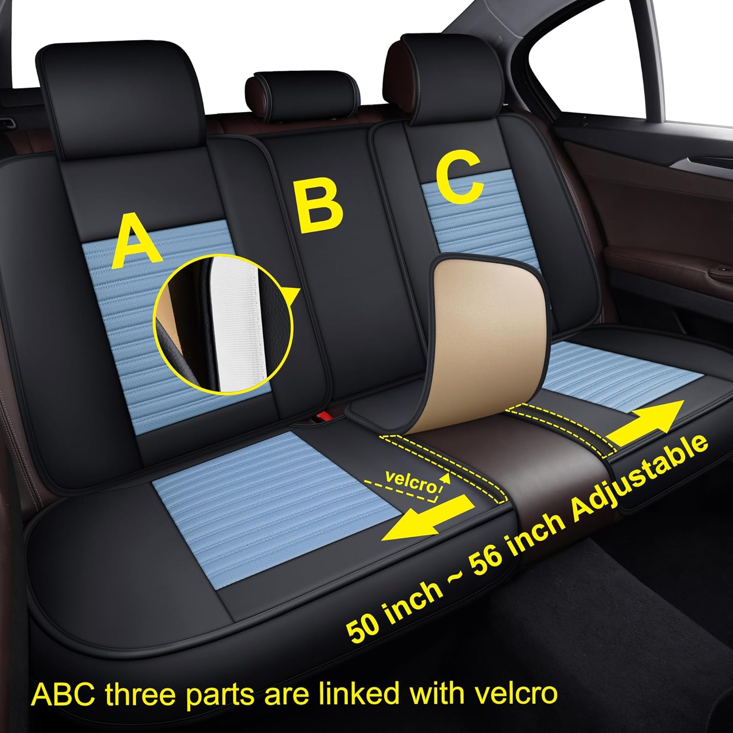 LINGVIDO Car Seat Covers, Breathable and Waterproof Faux Leather Automotive Seat Covers for Cars SUV Truck Sedan,Universal Anti-Slip Seat Cover with Backrest (Full Set, Light Blue & Black)
