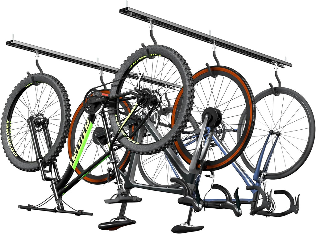 Ultrawall Ceiling Bike Rack for Garage, Indoor Bike Hanger with 6 Adjustable Bike Hooks for up to 3 Bikes (Horizontally), 6 Bikes (Vertically)