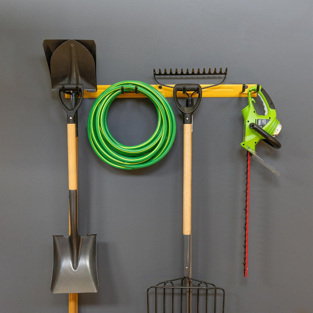 StoreYourBoard Wall-Mounted Rack With 4 Garage Hooks – Heavy-Duty Steel Holder Garage & Garden Storage for Shed, Workshop, or Home Organization – For Rakes, Shovels, Tools & More – 1 Pack, Tractor