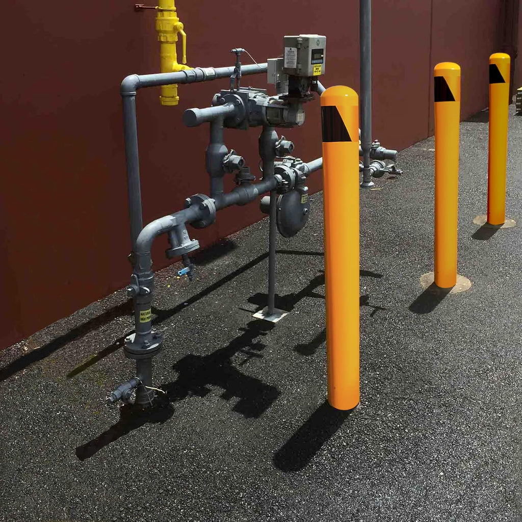 58" High 5-1/2" OD Steel Bollard Post Underground Mount, Cap Removable Safety Bollard Yellow Powder Coat, Metal Bollard Parking, Safety Barrier