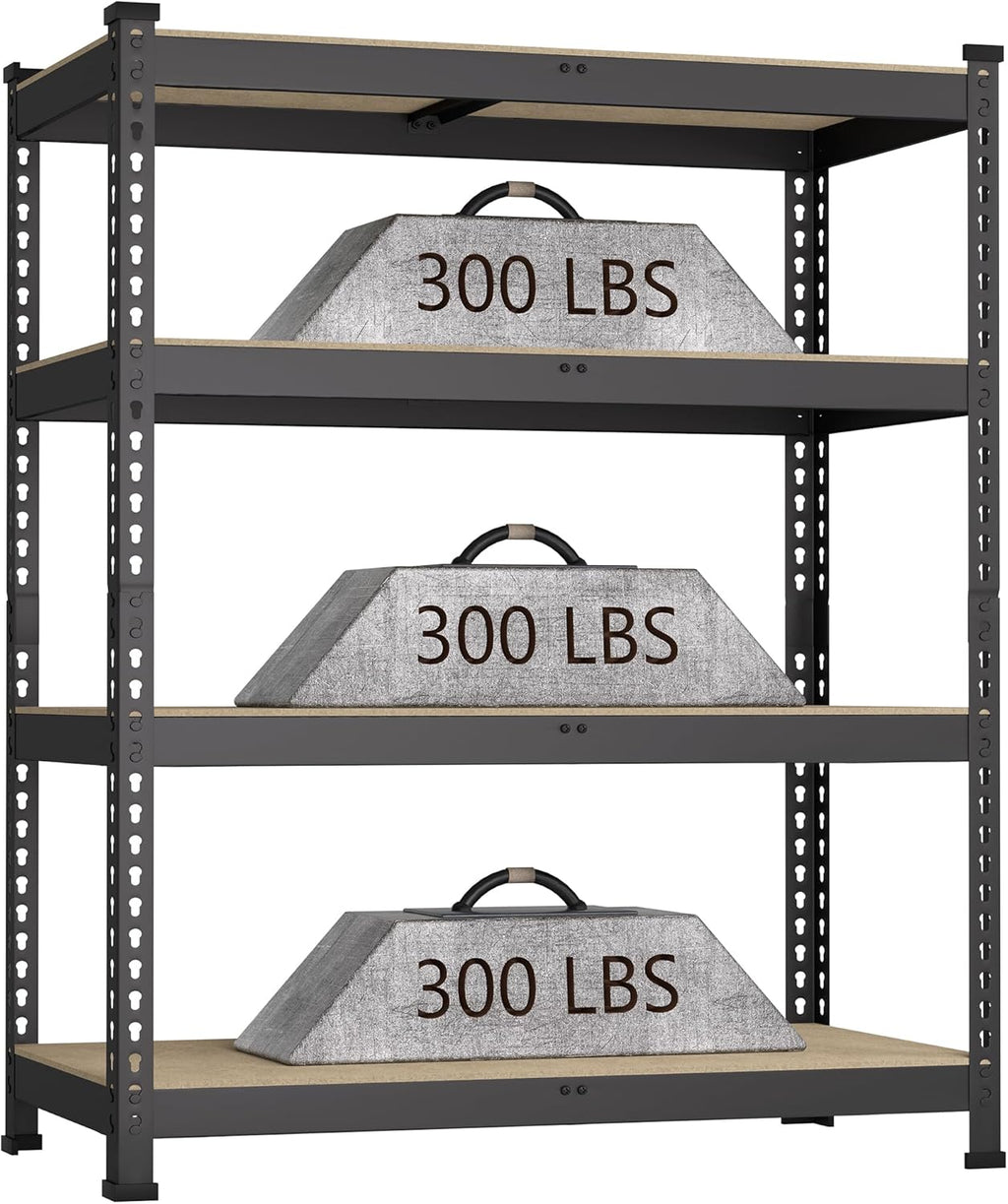 36" W x 16" D x 55" H Adjustable Garage Storage Shelves - 4-Shelf Heavy Duty Shelving Unit, Metal Utility Storage Organizer Racks for Warehouse Pantry Closet Kitchen, Black