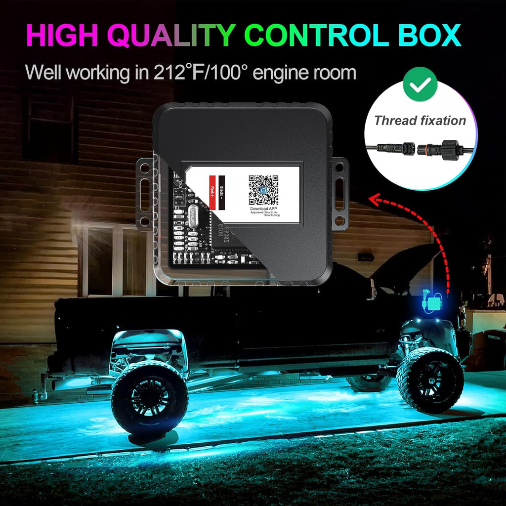 YiLaie RGB LED Rock Lights Kit, 6 Pods Underglow Multicolor Neon Light with App/RF Remote Control, Flashing Music Mode, Multicolor Wheel Well Light for Trucks ATV UTV RZR SUV Golf