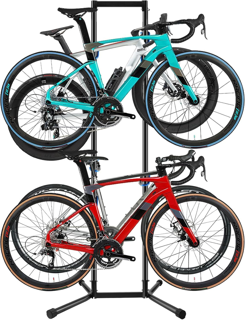 Stand Bike Storage Rack Garage Max 240lbs, Freestanding Gravity Indoor Bike Rack Holds 4 Bikes with Adjustable Arms, Vertical Bike Stand Space Saving for MTB, Road Bike