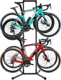 Stand Bike Storage Rack Garage Max 240lbs, Freestanding Gravity Indoor Bike Rack Holds 4 Bikes with Adjustable Arms, Vertical Bike Stand Space Saving for MTB, Road Bike