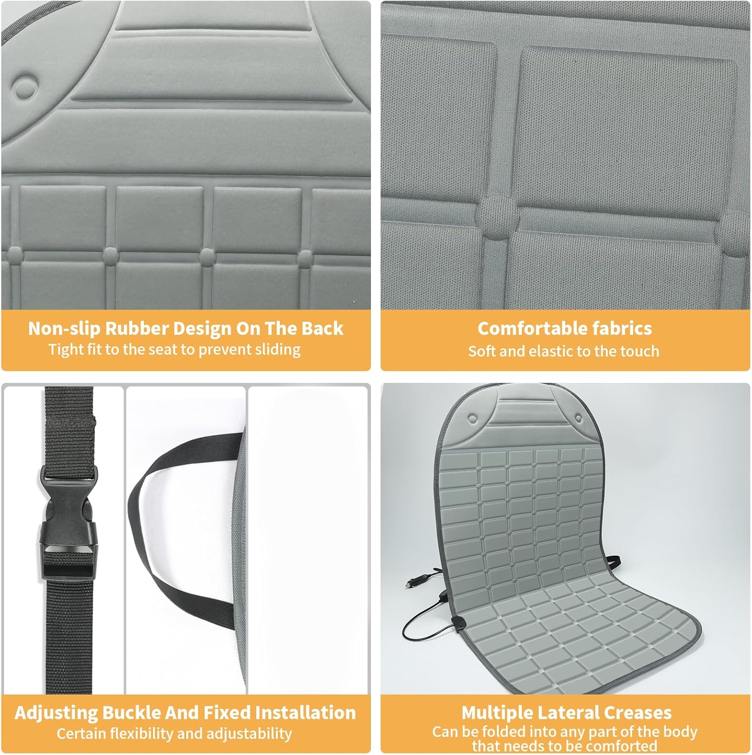 Seat Cover for Cold Weather, Winter Seat Cushion with Adjustanle Buckle for Full Back and Seat (2, Gray)