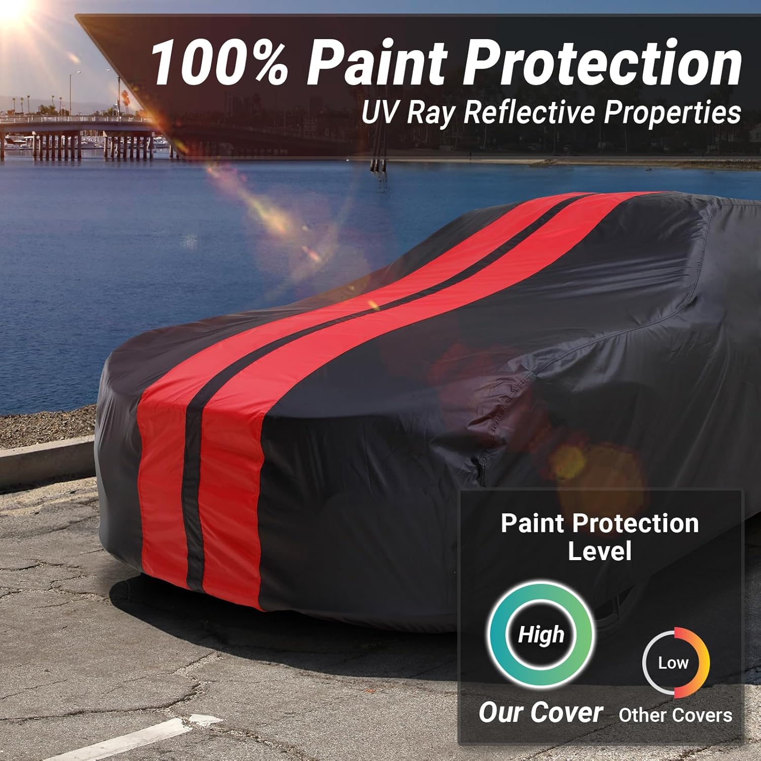iCarCover Custom Car Cover for Buick Super (1940-1942) Waterproof All-Weather Rain Snow UV Sun Protector Full Exterior Indoor Outdoor Car Cover (Stripe - Black/Red)