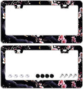 Watercolor Cherry Blossom License Plate Frames - 2 Pcs Set 2 Holes Stainless Steel Metal Auto Car Accessories Decoration License Plate Frame Cover Size 6.3" x 12.2" Fit US Vehicles for Women Men Gift