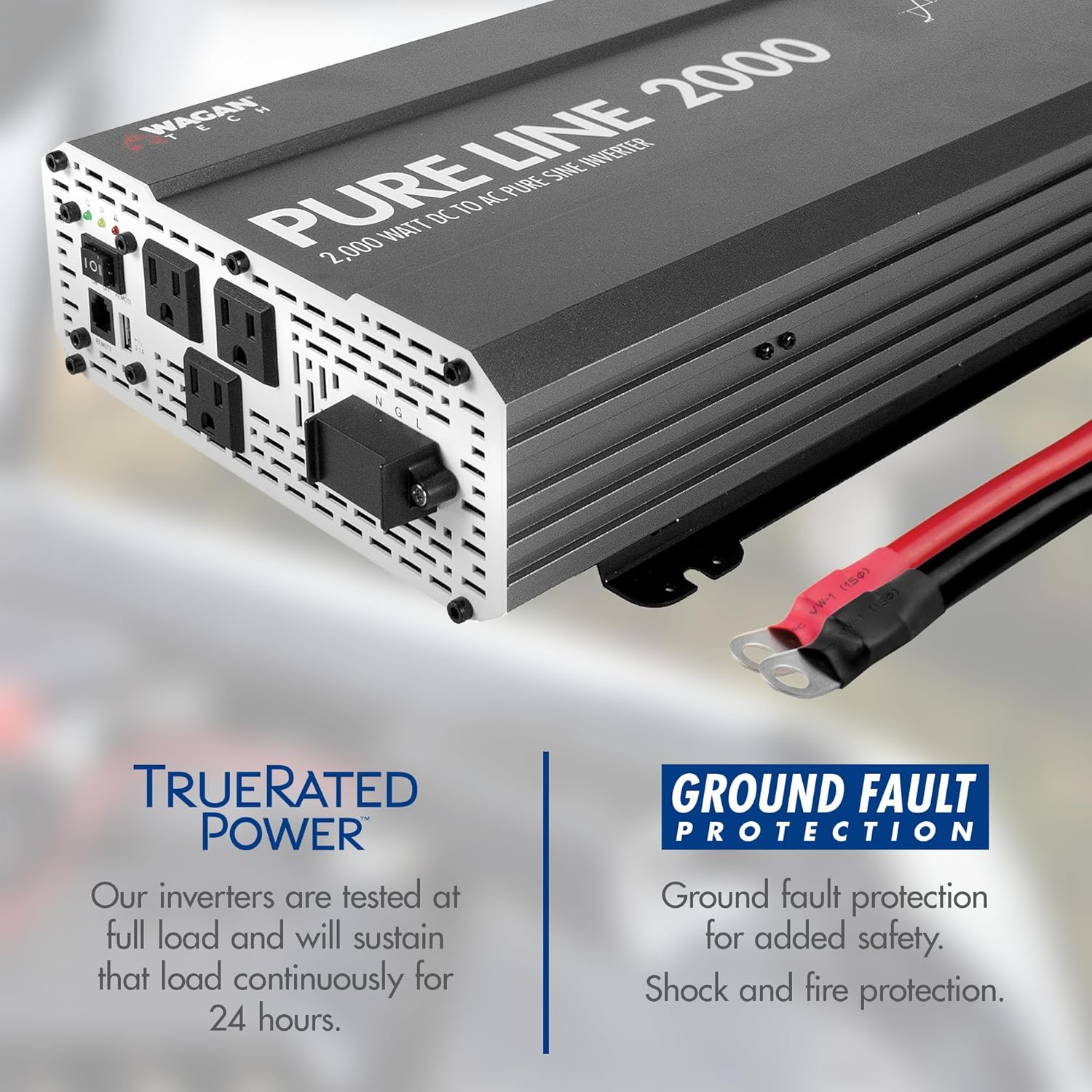 Wagan EL3808 Pure Line Power Inverter 2000 Watt DC 12V to 110V AC Car Pure Sine Wave Power Inverter for Home RV Camping Van Life Off Grid ETL Certified