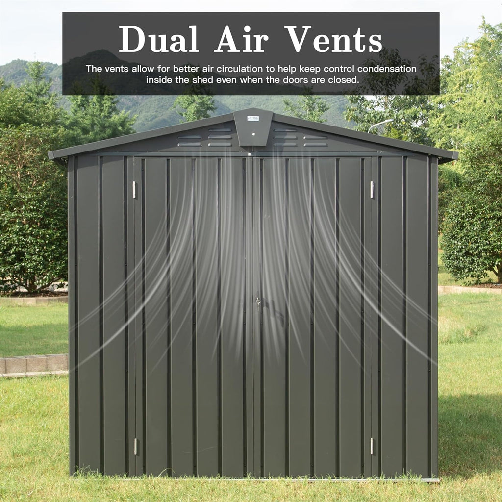 iKERY Galvanized Steel Storage Shed - 6.5' x 4.2' with Lockable Door, Metal Garden Shed for Bikes, Tools, Lawn Mowers and Trash Cans, Ideal for Backyard and Patio, Dark Gray