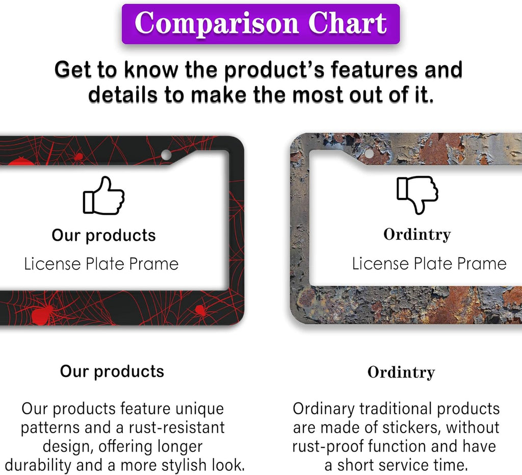 Custom License Plate Frame Red and Black License Plate Frames Red Spider Web Universal Aluminum Car Accessory 2 Pack with Screw Covers Set