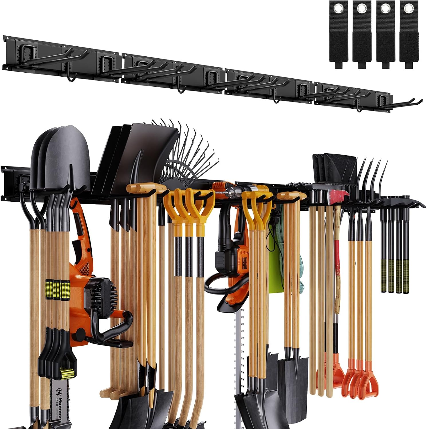 Garage Tool Organizer Wall Mounted, 64 Inches Adjustable Garden Tool Organizer Rack, 20 Pcs Heavy Duty Yard Tool Organizer Hold Up to 900lbs