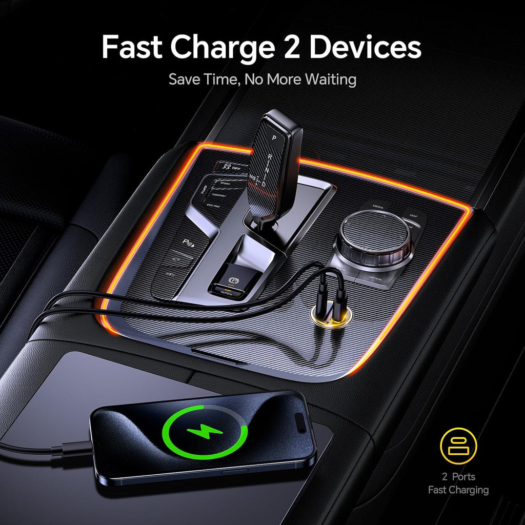 AOHI USB C Car Charger, PD 45W&QC 30W 2 Port Type-C Fast Charging Car Charger Lighter for MacBook Pro/Air, iPhone 16/15/14/13 Series, Galaxy S24 / S23, iPad Pro, AirPods and More