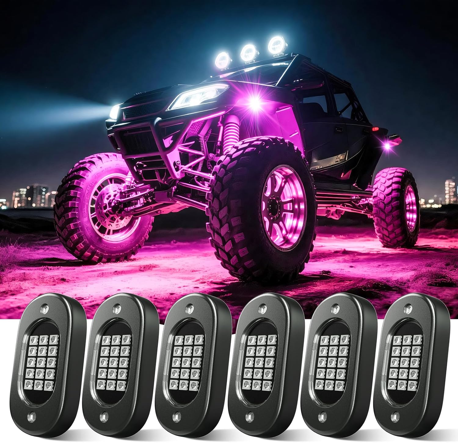 Honalia LED Rock Lights for Trucks 6 pods, RGB Truck Rock Lights with Bluetooth Control, Neon Light Kits for ATV UTV Golf Cart RZR