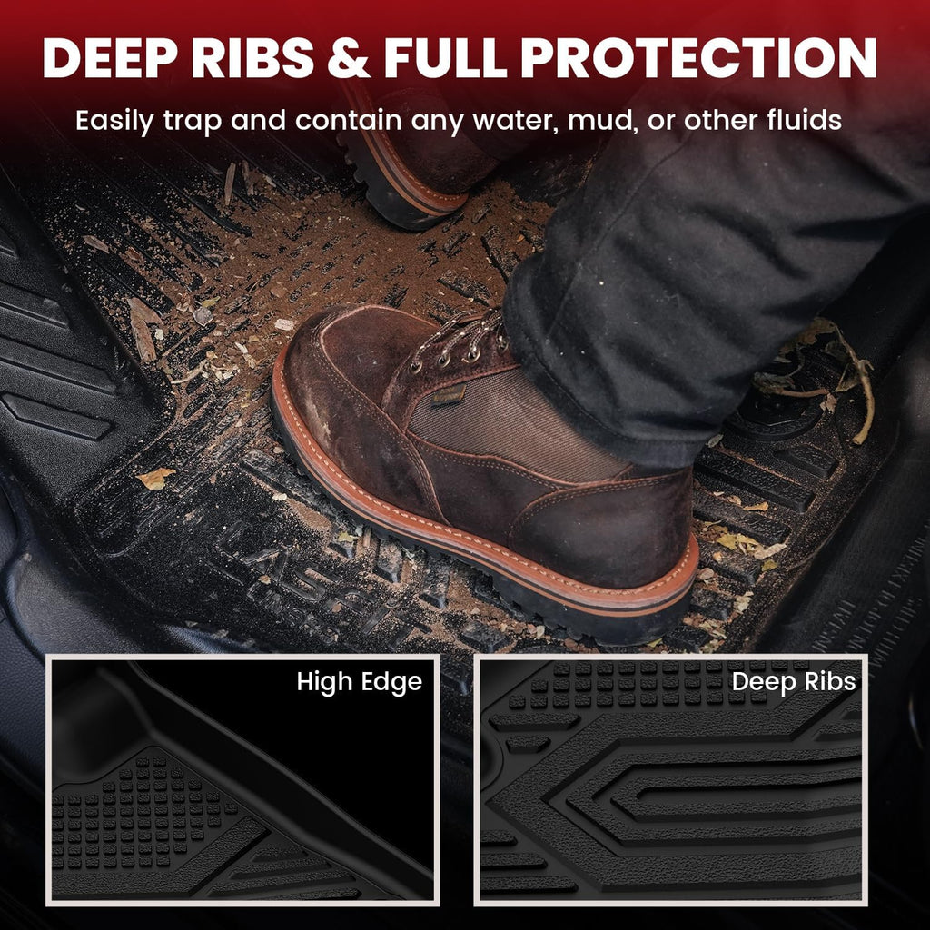LASFIT Floor Mats 2019-2025 for Chevrolet Silverado/GMC Sierra 1500, 2020-2025 2500HD 3500HD, Only Without Rear Underseat Storage Box, Only Bucket Seat/Crew Cab (Not for Regular/Double Cab)