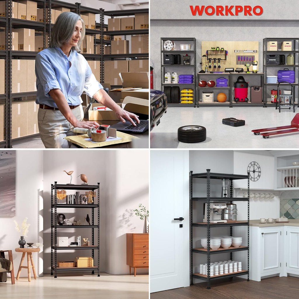 WORKPRO 5-Tier Metal Storage Shelving Unit, 36”W x 18”D x 72”H, Adjustable Storage Rack Heavy Duty Shelf with Particle Board, 4000 lbs Load Capacity (Total) for Garage Warehouse, Pack of 10
