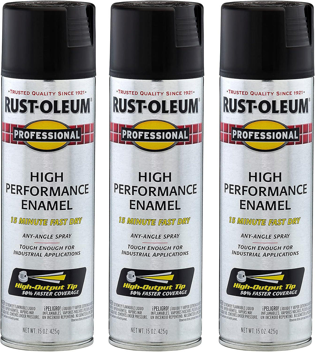 Rust-Oleum 7578838-3PK Professional High Performance Enamel Spray Paint, 15 Oz, Flat Black, 3 Pack
