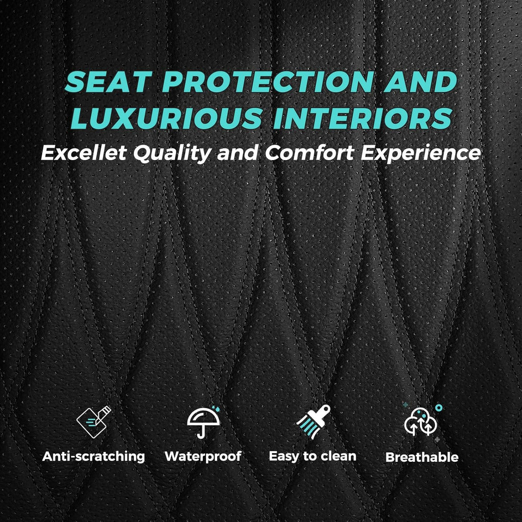Seat Covers for Honda Civic Sedan LX 2016 2017 2018 2019 2020 2021, Faux Leather Car Seats Cover Full Set (Rear Row Solid & No Folding Backrest)-Black