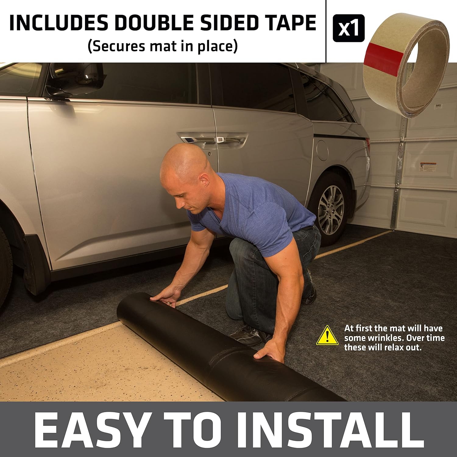 Drymate Garage Floor Mat, (20' x 7'4"), Protects Surfaces, Transforms Garage, Absorbent, Waterproof, Durable (USA Made) (Charcoal) (Includes Double Sided Tape)