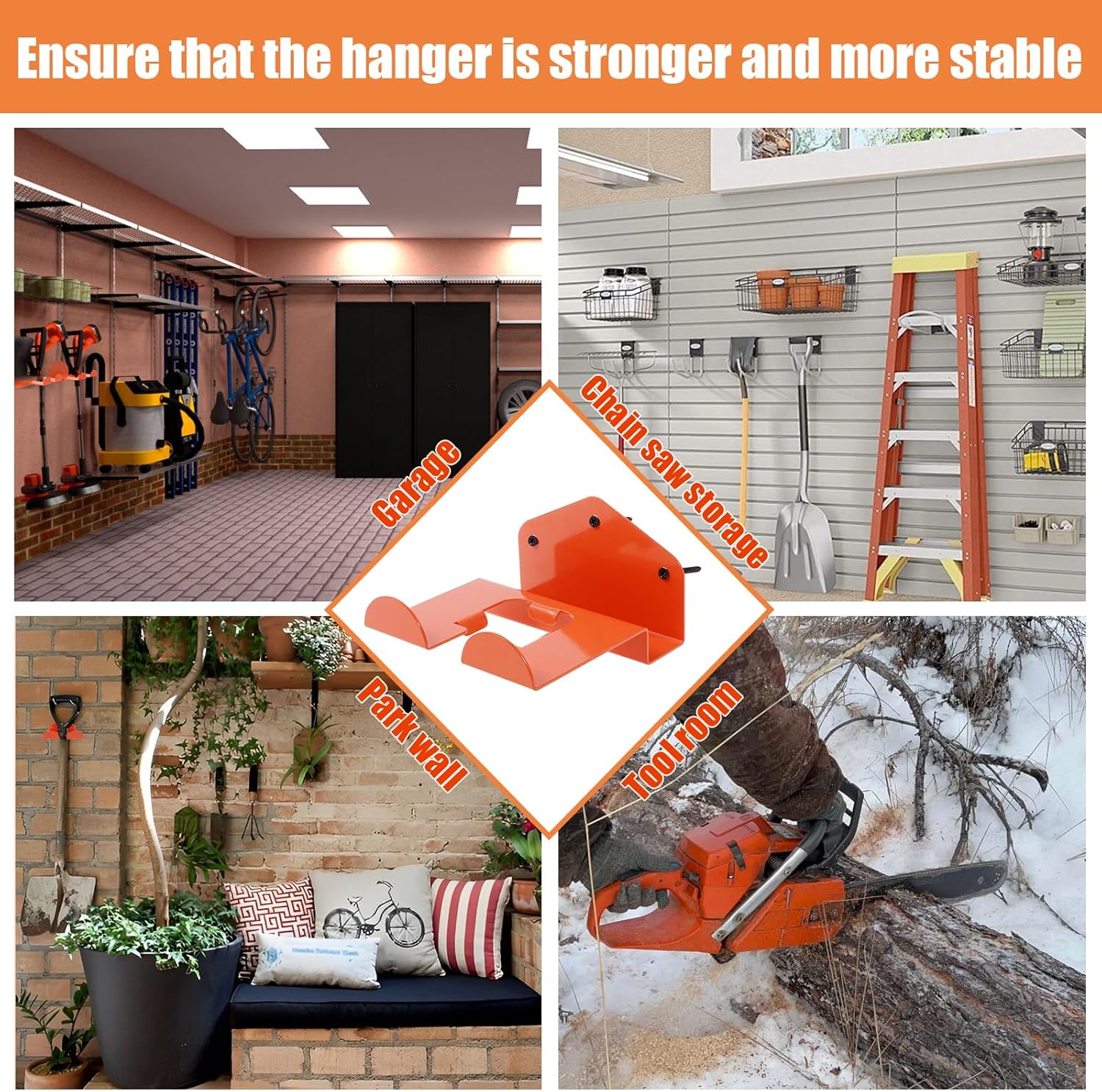 4Pack Weedeater Hanger Wall Mounted Grass Trimmer Rack Heavy Duty Garden Tool Hanger Steel Weed Whackers Holder Hedge for Grass Garden Tools