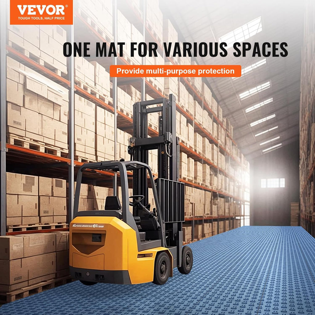 VEVOR Interlocking Garage Floor Covering Tiles, 12 x 12 x 0.53 inch, 25 Pack, Non-Slip Double-Sided Texture, for Basements, Repair Shops, Blue