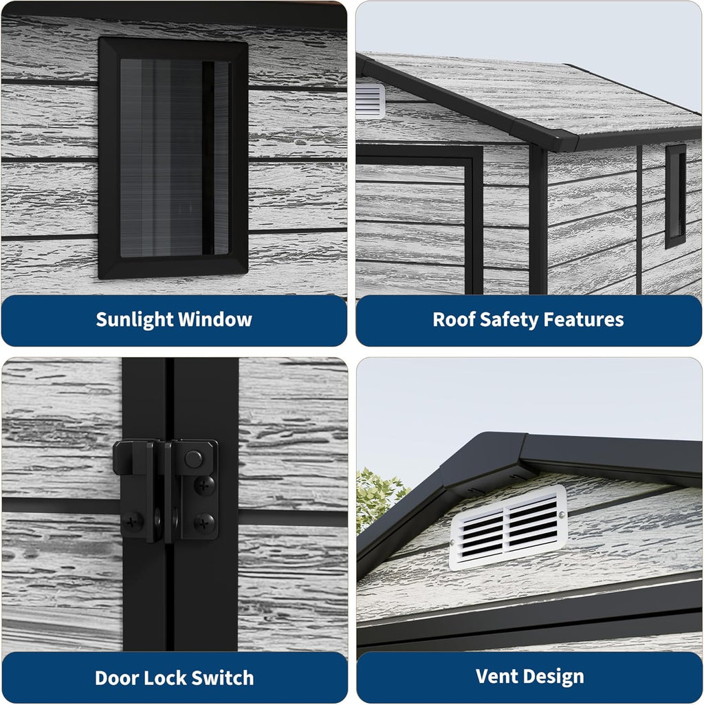 Weather-Resistant Resin Shed with Window, Outdoor Storage Shed Resin Garden Sheds PVC, Backyard Plastic Garden Shed with Lockable Door and Vents
