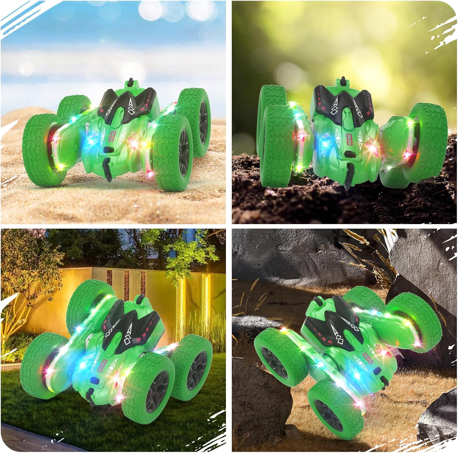 Remote Control Car, RC Cars, RC Stunt Car Toys New Upgraded Strip Light & Headlight, 6000mAH, 4WD 360° Rotating, Double Sided, Toy for Boys Girls Christmas Birthday Gift