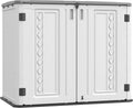 ADDOK Horizontal Storage Shed Outdoor with Floor, 27 Cu Ft Capacity Plastic Storage Shed with Lockable Double Doors, All-Weather Condition Use for Patio, Backyard, Lawn and Garden, White