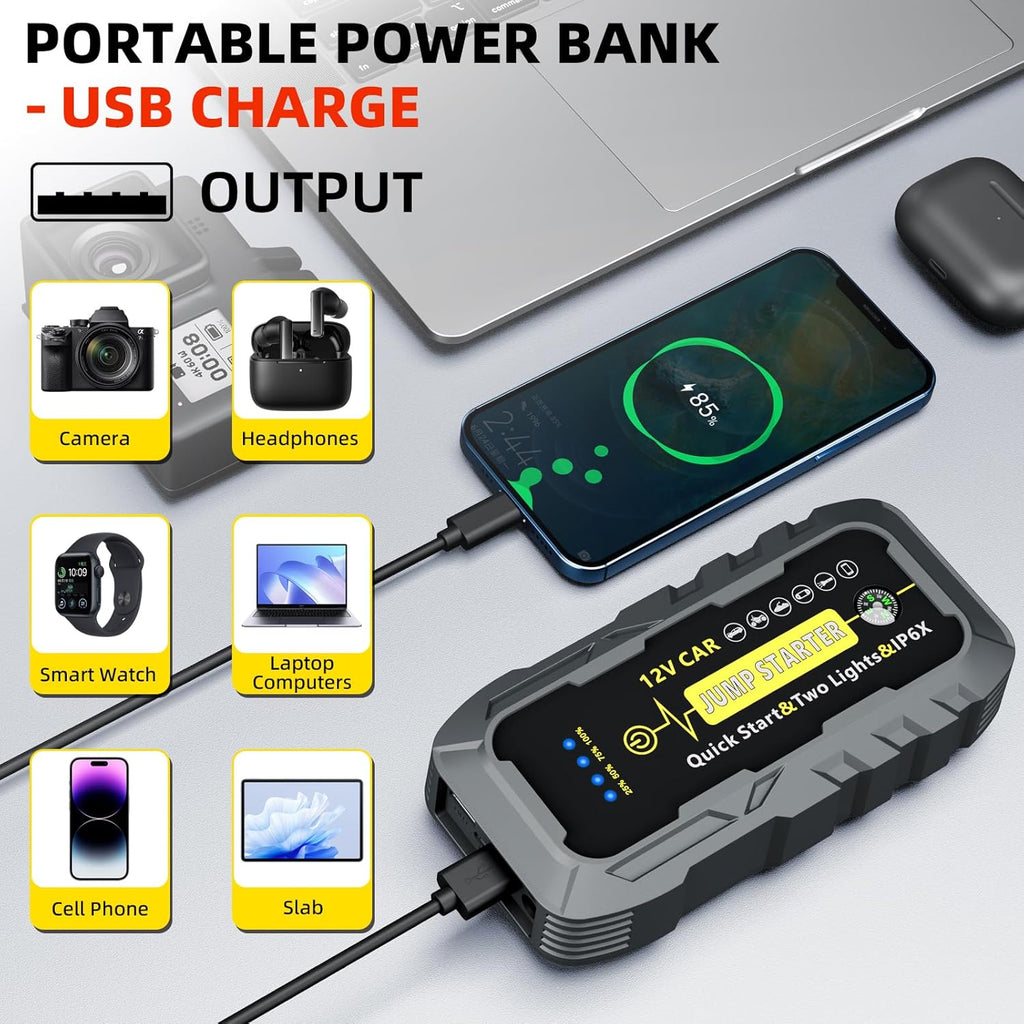 2025 Upgraded for A5 Car Jump Starter 3000A,Jump Starter Battery Pack for Up to 9.0L Gas and 7.0L Diesel Engines,12V Portable Jump Box with 4 Modes Flashlight and Jumper Cable-3year Limited