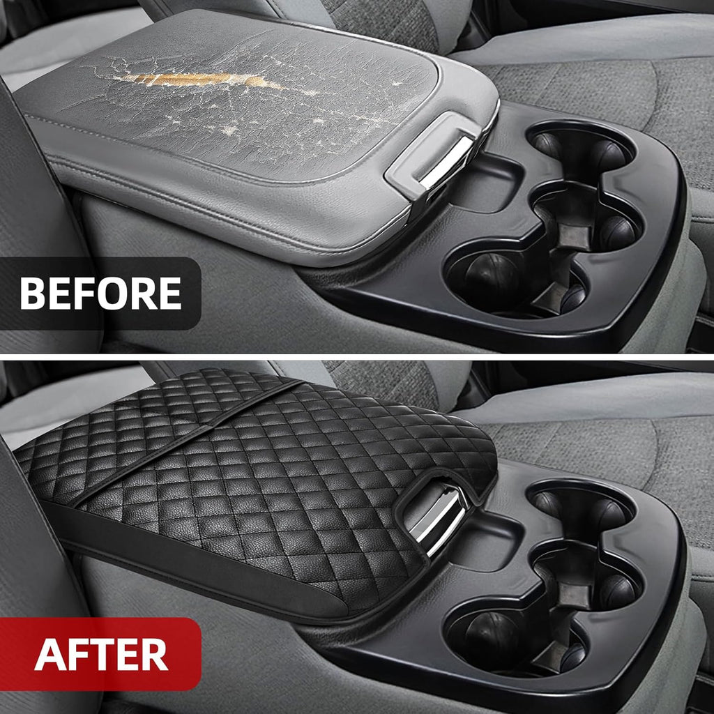 Center Console Cover Compatible with 2013-2018 Dodge Ram 1500 & 2013-2024 Ram 2500/3500/1500 Classic Model for Jump Seat Console, Comfortable Leather Middle Console Cover Lid with Pocket